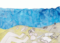 Les pieds dans le sable et l'oc&eacute;an bleu